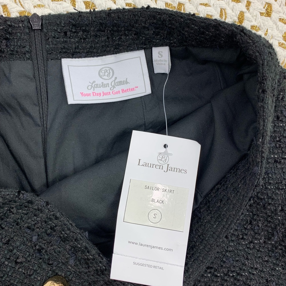 Lauren James Black Tweed Pleated Button Skirt - Picture 5 of 7